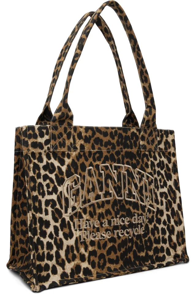 GANNI Brown Leopard Large Canvas Tote, photo 2 of 4 from SSENSE