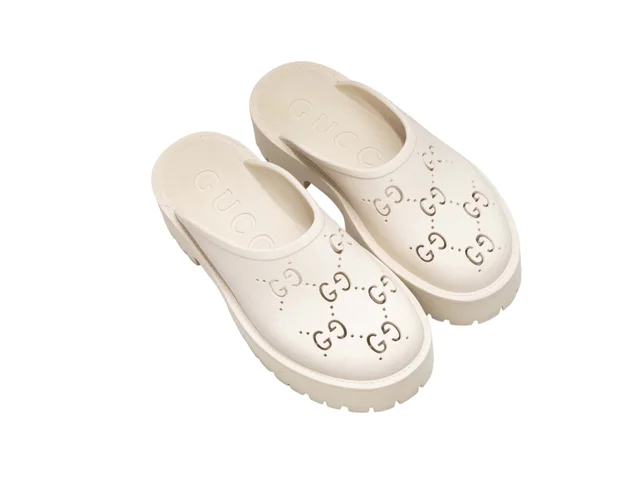 Cream Gucci Rubber GG Cutout Platform Mules Size 39 in White from Designer Revival, photo 2 of 2