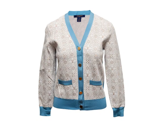 Beige Louis Vuitton Silk-Blend Logo Cardigan Size US S in Beige Silk from Designer Revival