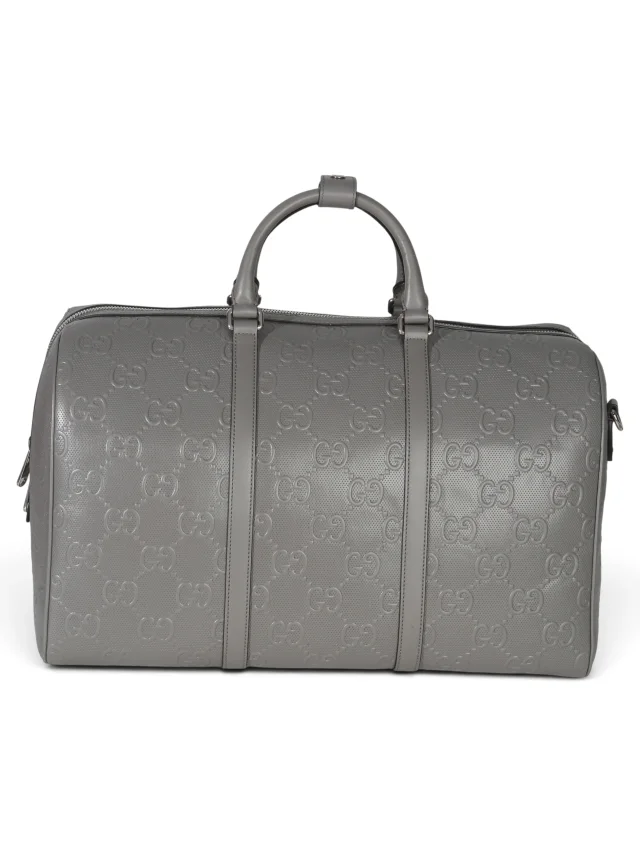 Gucci Grey Embossed Leather Monogram Tennis Duffle Medium in Grey Leather from Season 2 Consign, photo 2 of 7