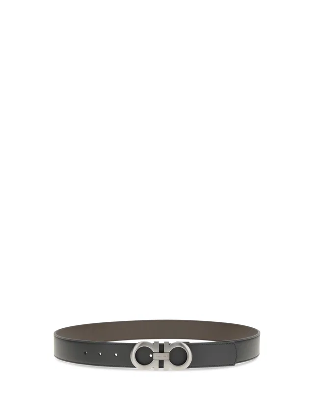 Ferragamo Gancini Buckle Leather Belt — Black Calf in Black Leather from HEWI