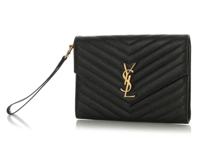 Saint Laurent Black Grain de Poudre Matelassé Cassandre Flap Pouch in Black Leather from Ann's Fabulous Finds, photo 2 of 9