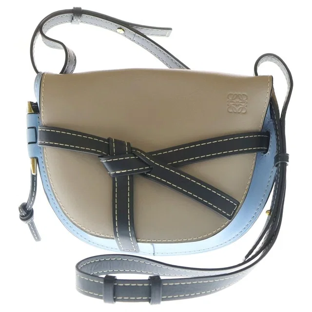 Loewe Gate Dual Small Shoulder Bag Sand Blue Leather Gold Greige Navy in Taupe Leather from The Reluxe