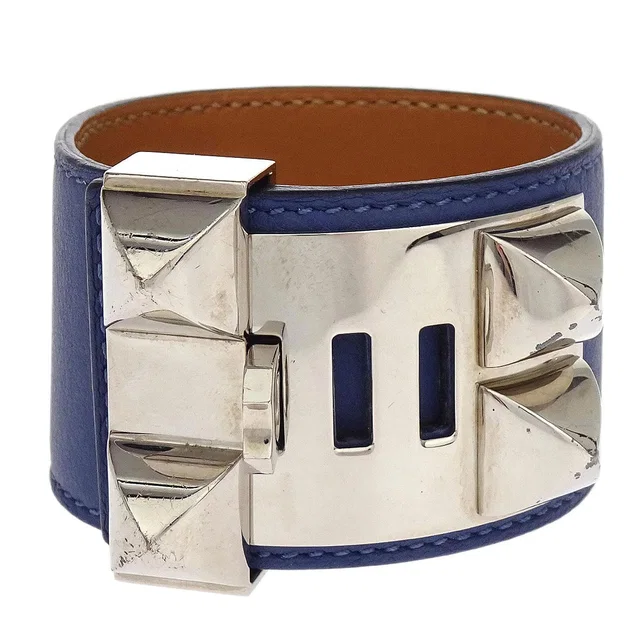 Hermès Blue Encre Swift Collier De Chien Bangle in Blue Swift leather from AMORE Vintage Tokyo