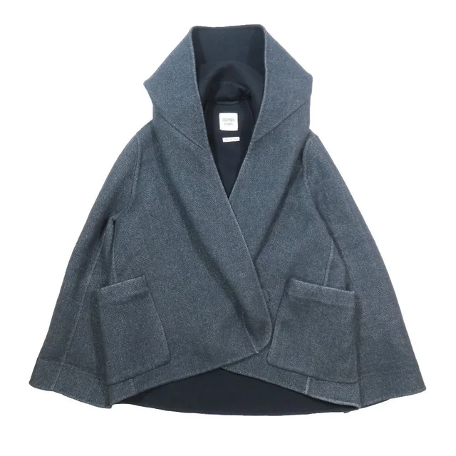Hermès Cashmere Wrap Coat Shawl Color Short Jacket Herringbone 36 Gray in Grey Cashmere from The Reluxe