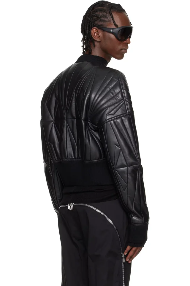 Moncler + Rick Owens Black Geocamo Cropped Flight Jacket, photo 3 of 5 from SSENSE