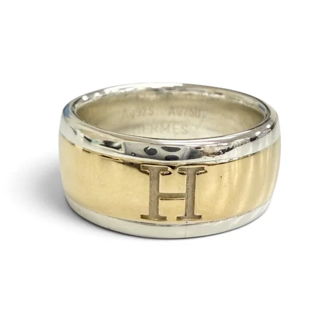 Hermès H Logo Ring Gold Silver in Gold from The Reluxe