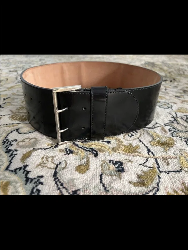 Furla Patent Leather Black Wide Black Belt Silver Buckle S / M Italy 75 Vintage in neutral|black|brown Patent leather from Poshmark