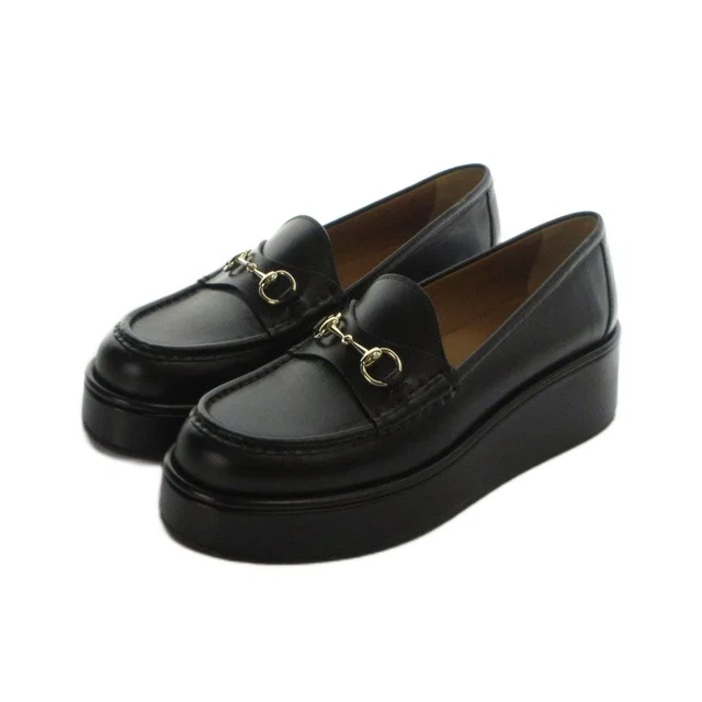 Gucci Platform Loafers Moccasins Horsebit Leather Logo Black 38 in Black Leather from The Reluxe