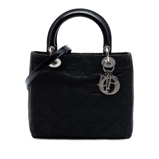 Black Dior Medium Nylon Cannage Lady Dior Satchel in Black Nylon from Designer Revival