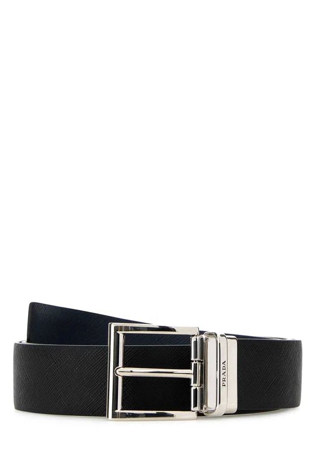 Prada Leather Reversible Belt — Black Vitello in Black Leather from HEWI