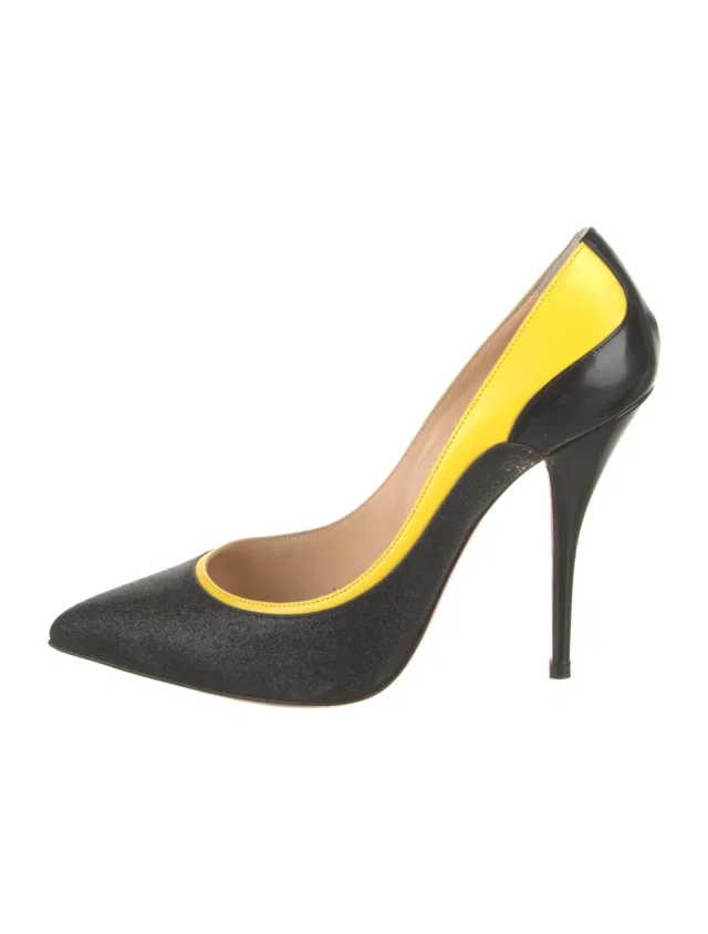 Christian Louboutin Leather Glitter Accents Pumps in black Leather from The RealReal