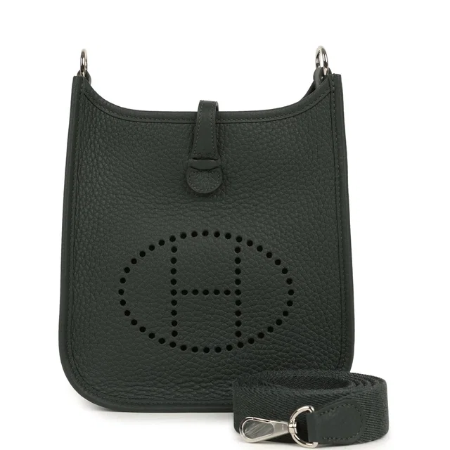 Hermès Evelyne TPM Vert Mangrove Clemence Palladium Hardware in Green Clemence leather from Madison Avenue Couture