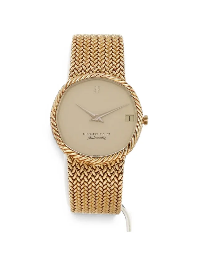 Audemars Piguet 34mm watch - unisex - Yellow Gold/Mineral Glass in gold Woven leather from Farfetch