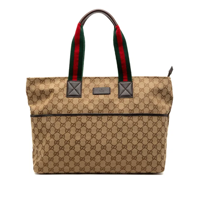 Brown Gucci GG Canvas Web Tote in Brown Canvas from Designer Revival, photo 1 of 1