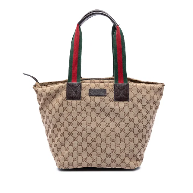 Beige Gucci GG Canvas Web Tote in Beige Canvas from Designer Revival