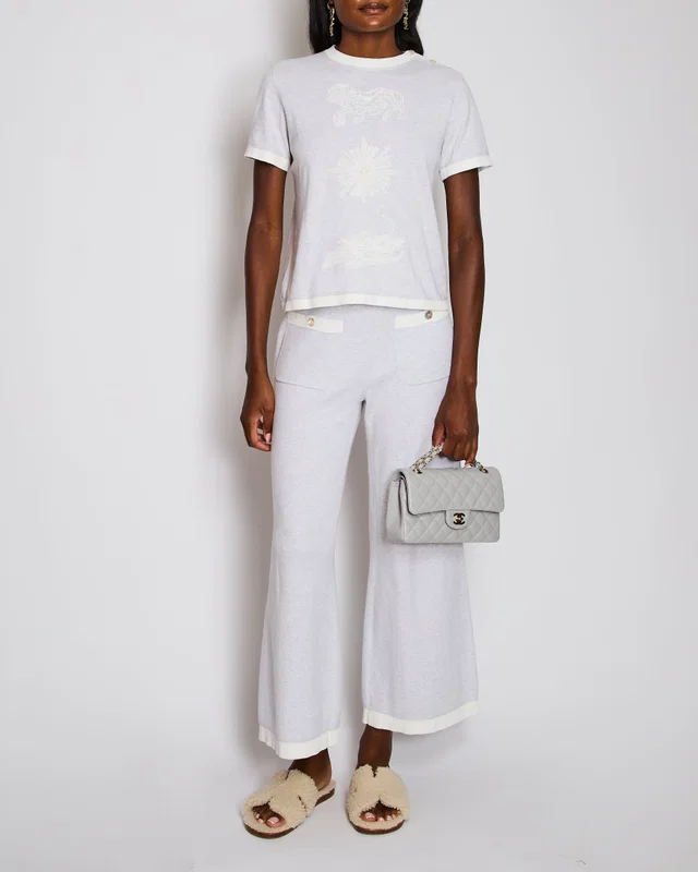 Chanel 22/C Grey Short Sleeve Lion Logo Top with Matching Trousers Size FR 34/36 (UK 6/8) in Grey from Sellier