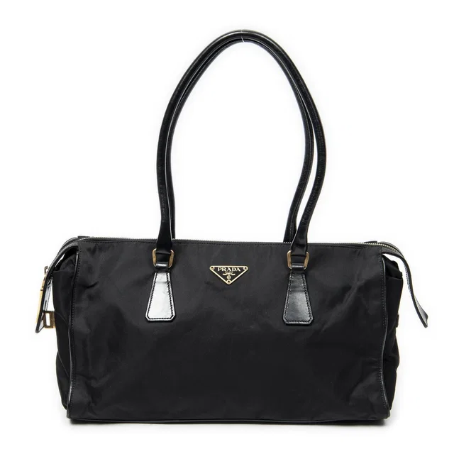 Prada Horizontal Boston Black Nylon Canvas Messenger Bag in Black Canvas from The Reluxe