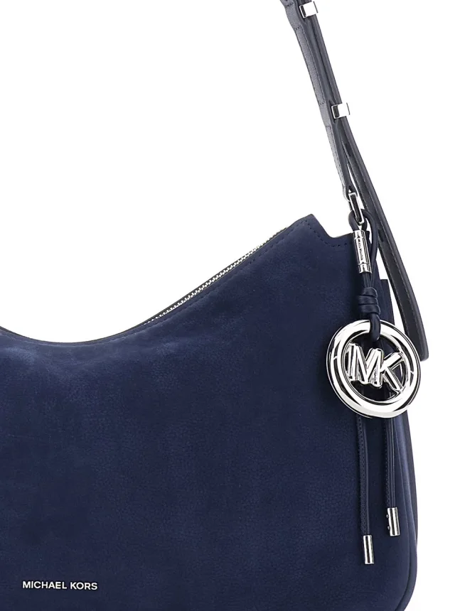 Michael michael kors 'Nolita Medium' Blue Shoulder Bag with Logo Charm and Adjustable Strap in Suede Women in Blue 100% Cow Leather, photo 8 of 11 from Gaudenzi Boutique