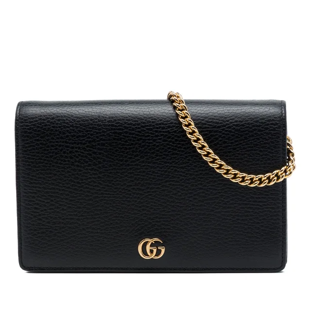 Black Gucci GG Marmont Calfskin Wallet On Chain Crossbody Bag in Black Calfskin from Designer Revival