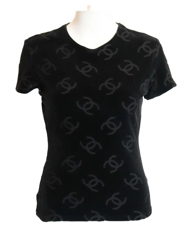 Chanel CC Velour Tshirt Black in Black Nylon from Luxury Promise