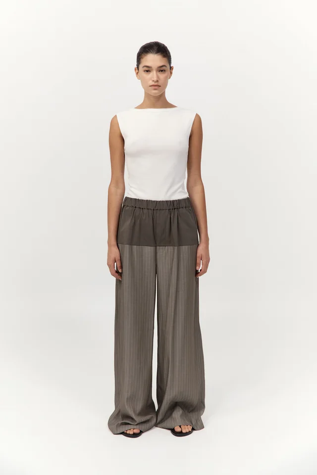St Agni Relaxed Splice Pants - Khaki Pinstripe from St. Agni, photo 1 of 1