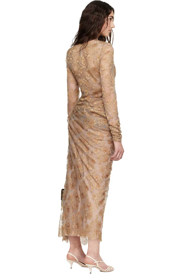 Valentino Beige Feather Lace Maxi Dress, photo 3 of 4 from SSENSE