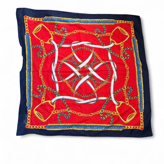 Hermès Women's Scarf - Red/Navy in blue|red from Depop, photo 1 of 1