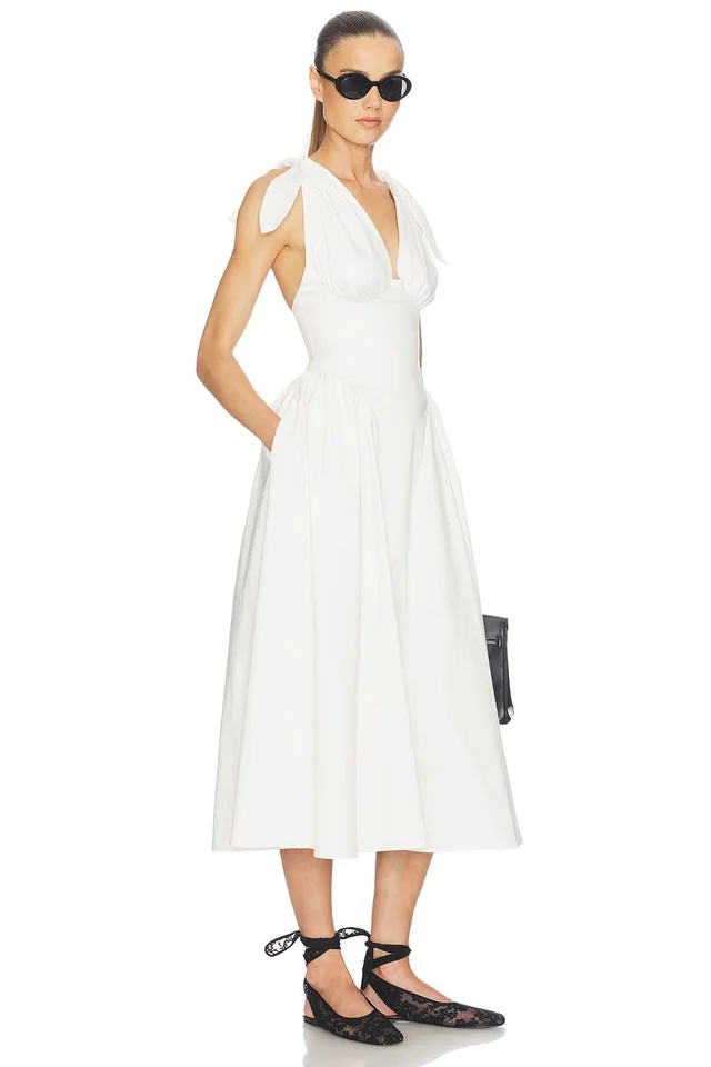 Helsa Fairweather Midi Dress in Stretch Cotton Sateen in Ivory, photo 2 of 4 from REVOLVE (Canada)