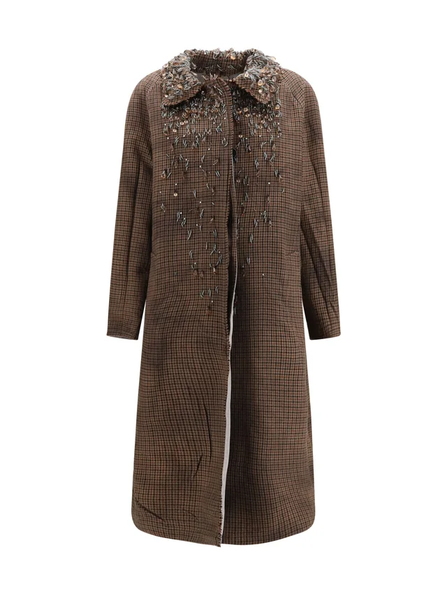 Prada single-breasted antiqued twill and houndstooth check coat, photo 3 of 8 from SENSER