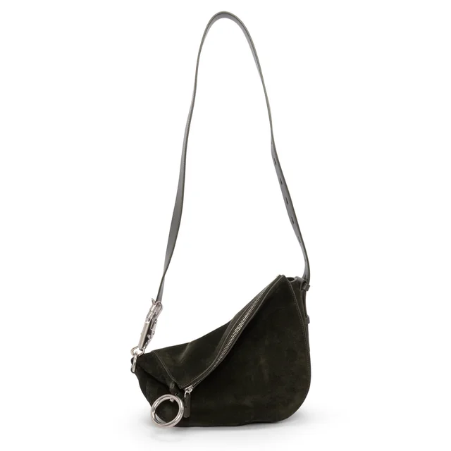 Burberry Small Knight Shoulder Bag in Dark Green Suede from Blue Spinach
