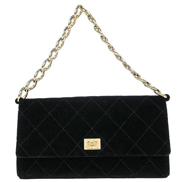 Chanel 2002-2003 Black Velvet Chain Handbag in Black Velvet from AMORE Vintage Tokyo