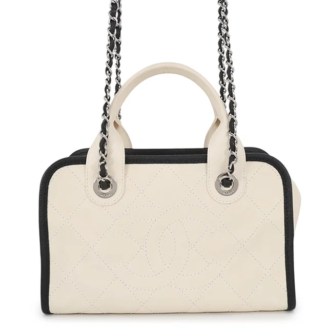 Chanel Deauville Bowling Bag White/BlackA92757 Caviar Leather in White Caviar leather from GALLERY RARE