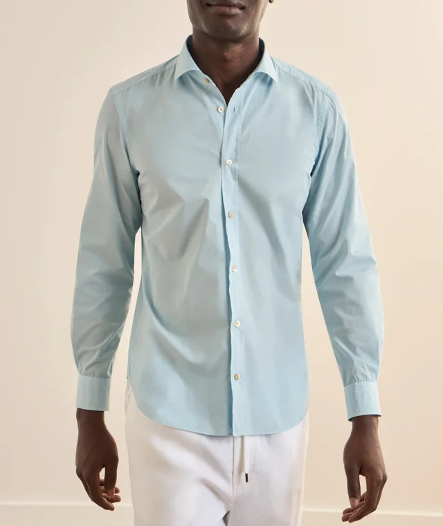 Boglioli Solid Cotton Poplin Shirt in Light Blue, photo 2 of 4 from Harry Rosen