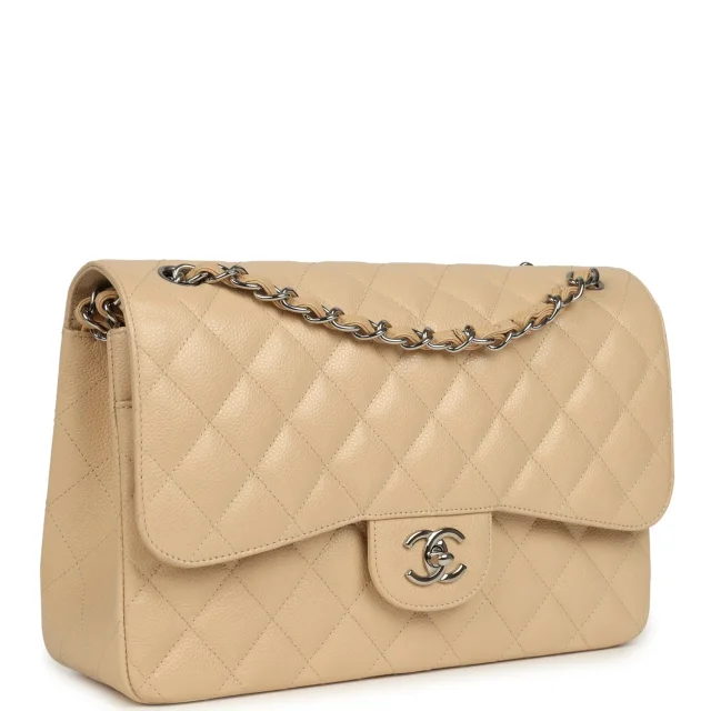Chanel Jumbo Classic Double Flap Bag Light Beige Caviar Silver Hardware in Beige Caviar leather from Madison Avenue Couture, photo 2 of 9
