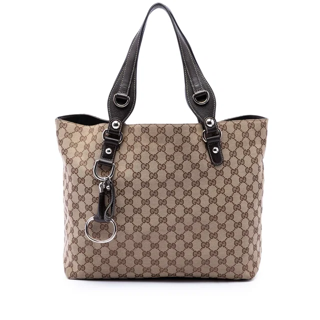 Beige Gucci GG Canvas Icon Bit Tote in Beige Canvas from Designer Revival