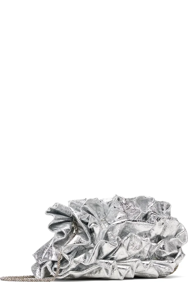 Dries Van Noten Silver Small Ruffled Clutch, photo 3 of 4 from SSENSE
