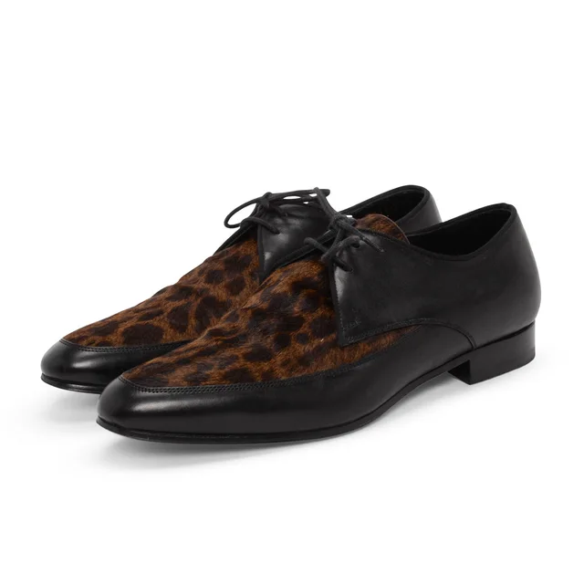 Saint Laurent Pony Hair Lace Up Oxfords 37 in Black from Blue Spinach