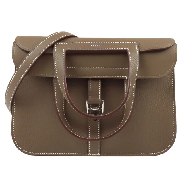 Hermès Halzan 25 Etoupe Silver Taurillon 2-Way Shoulder Bag in Taupe from The Reluxe
