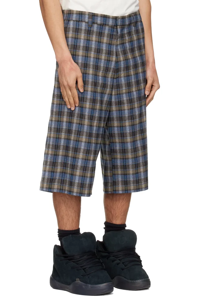 ERL Gray & Blue Check Shorts, photo 2 of 4 from SSENSE