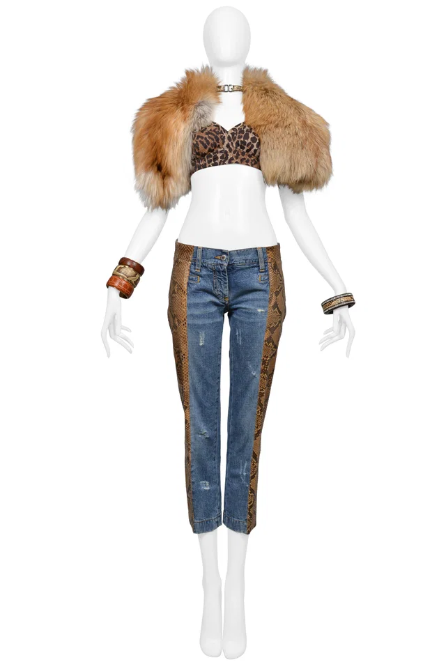 Dolce & Gabbana Blue Denim Jeans With Python Side Insets 2005 in Blue Python from Resurrection Vintage