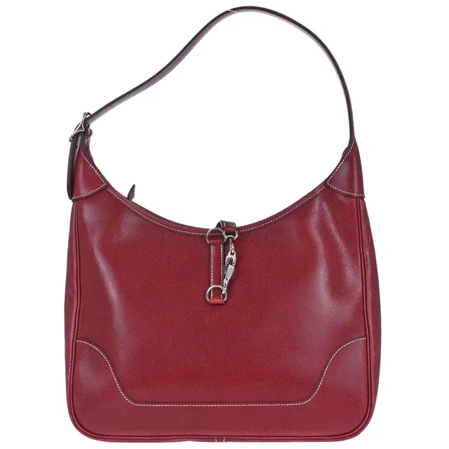 Hermès 2001 Rouge H Lisse Trim 31 Shoulder Bag in Burgundy Leather from AMORE Vintage Tokyo