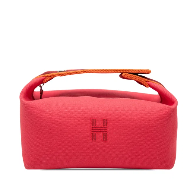 Pink Hermès Small Toile Bride A Brac Case Vanity Bag in Pink Canvas from Designer Revival
