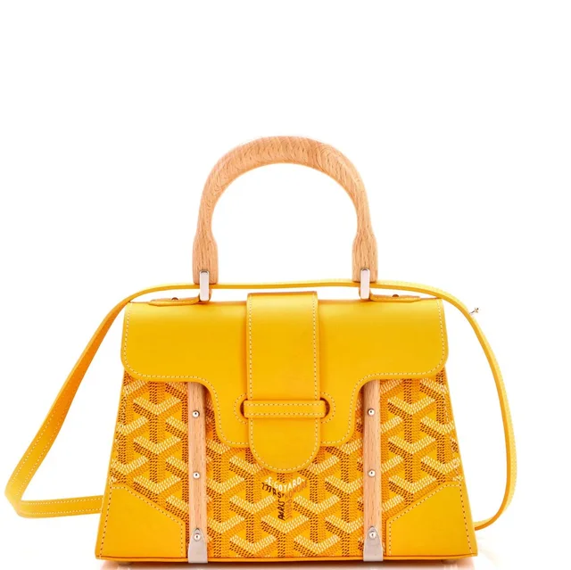 Goyard Structured Saigon Top Handle Bag Coated Canvas with Leather Mini in yellow Coated canvas from Rebag