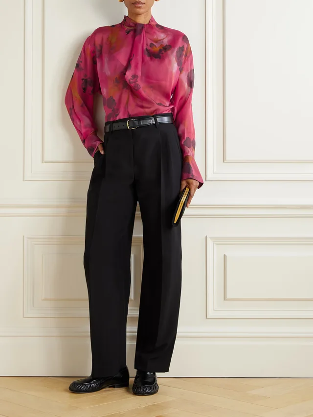 VICTORIA BECKHAM Draped floral-print silk-chiffon wrap blouse in Pink, photo 2 of 2 from NET-A-PORTER (Canada)