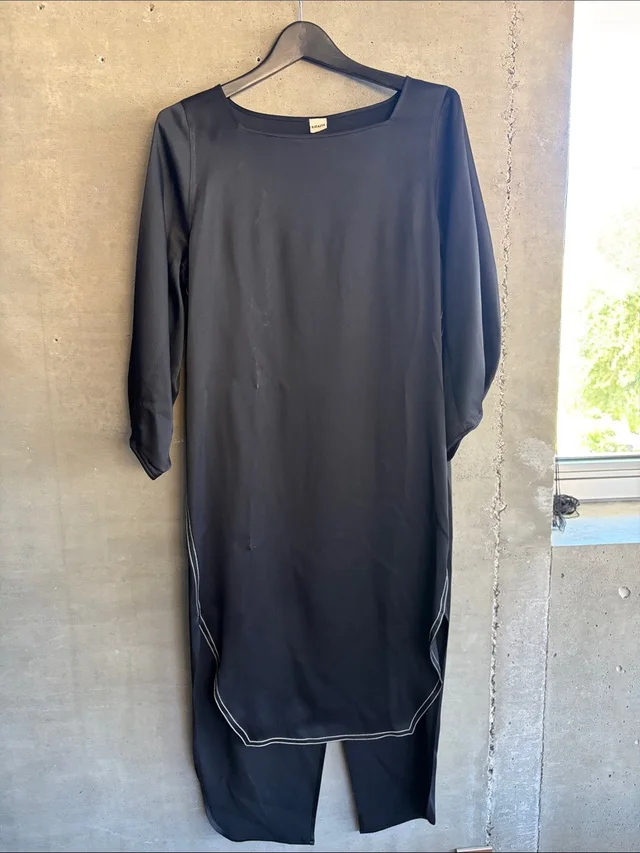 Khaite Long Sleeve Split-Hem Dress With Contrast Stitching in black from Poshmark
