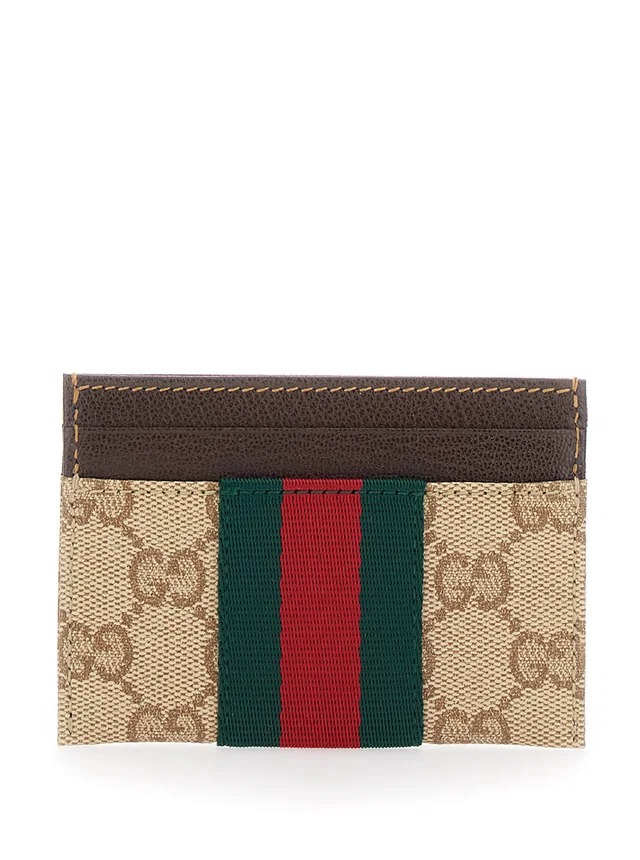 Gucci Gg Motif Web Stripe Card Case — Beige Fabric Cases in Beige Caviar leather from HEWI