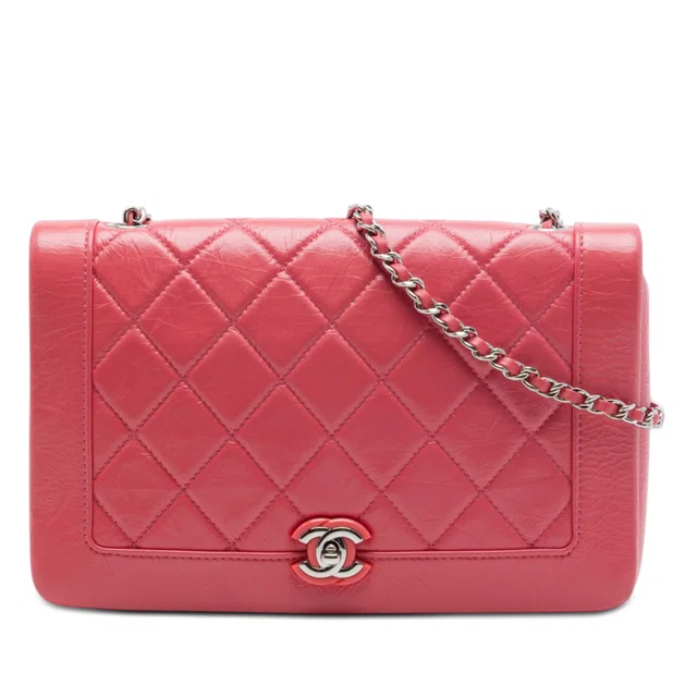 Chanel Small Quilted Crumpled Calfskin Bi Vintage Full Flap Crossbody Bag in Pink Calfskin from Designer Revival