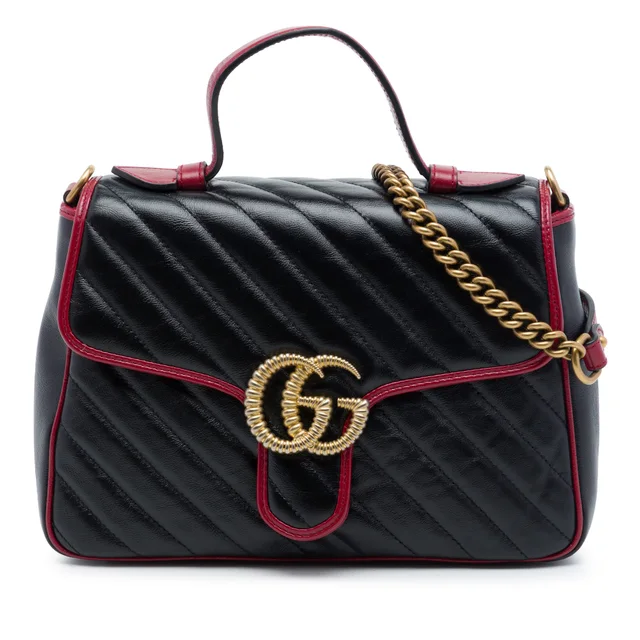 Black Gucci Small GG Marmont Matelasse Leather Torchon Top Handle Bag Satchel in Black Leather from Designer Revival