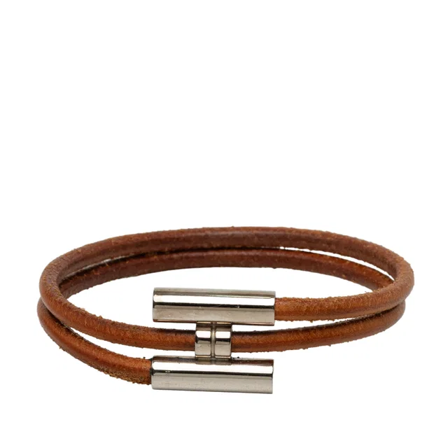 Brown Hermès Leather Tournis Tresse Bracelet in Brown Leather from Designer Revival